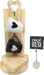Kit Suporte Jogo Caneca Xícara Café Coração Namorados Casal (Preto e Branco)
