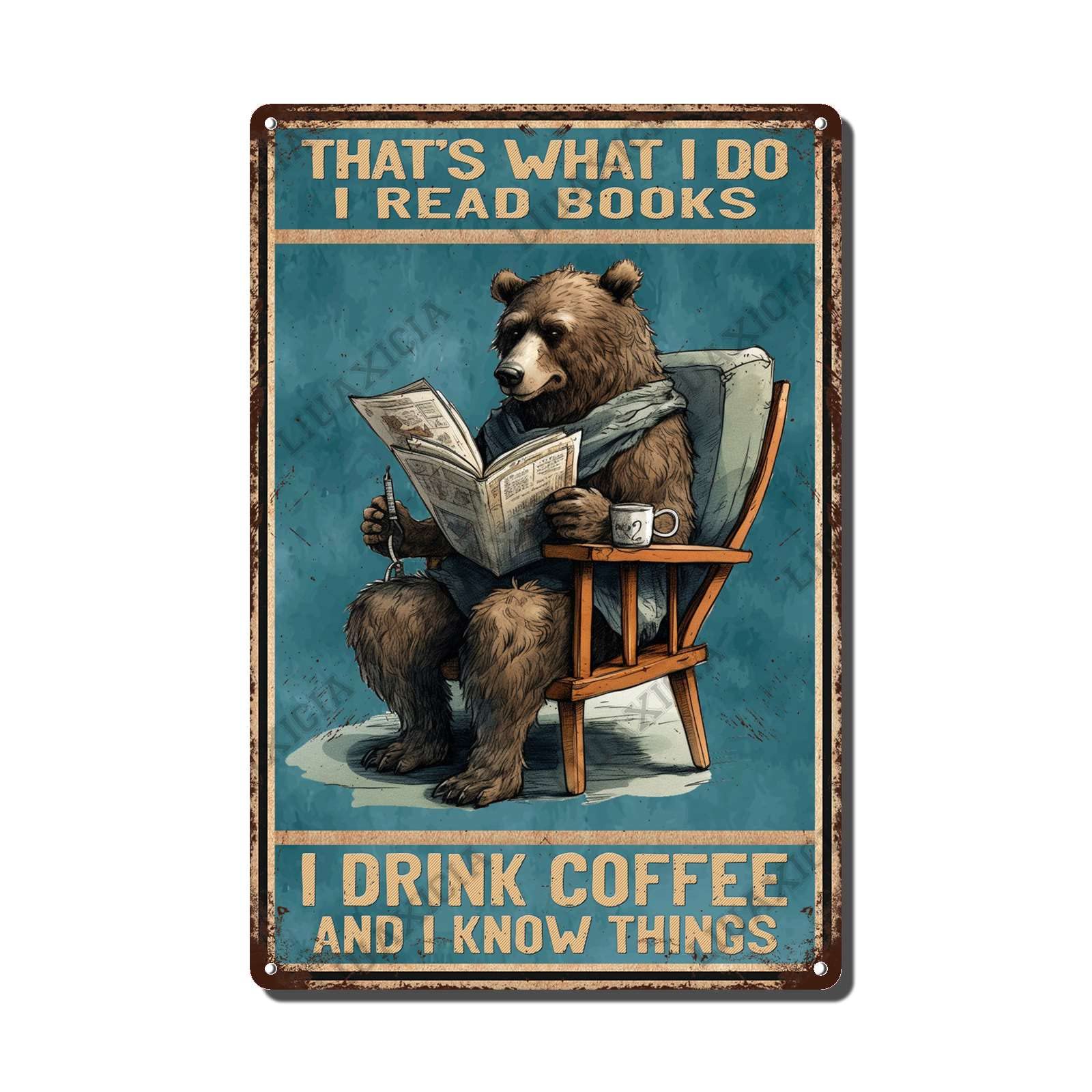 peiyeety Metal Tin Sign That's What I Do I Read Books Bear Vintage Decorative Wall Art,Retro Book Lover Rustic Plaque for Home Living Room Bedroom Library Office,6x8 Inch