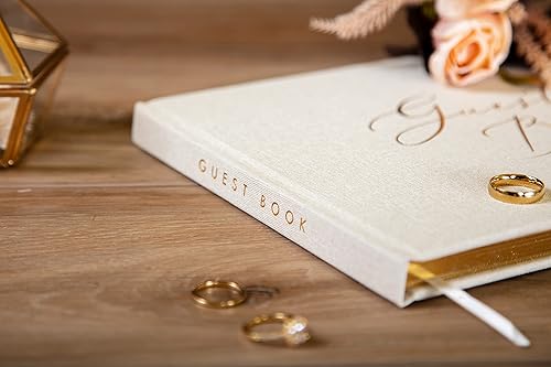 Vista 9 de Libro de visitas en relieve en blanco – 11.5 x 8.5 pulgadas, grande, moderno, de lujo, de lino, cubierta dura, libro de visitas para bodas