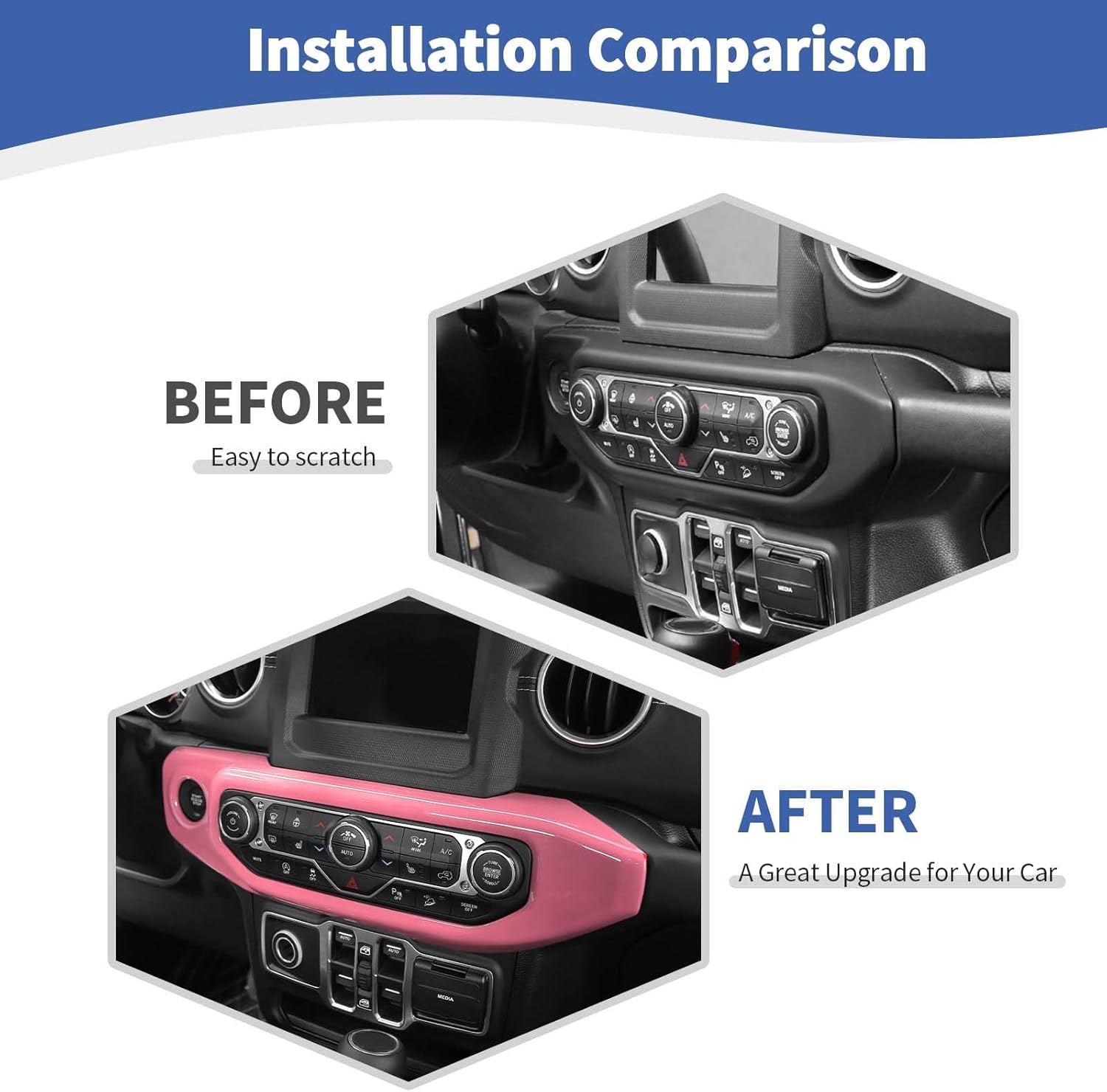 RT-TCZ for Jeep JL Center Dash AC Control Panel Trim Cover Pink for Jeep Wrangler JL JLU Gladiator JT 2018-2023 Pink Interior Accessories 2pcs