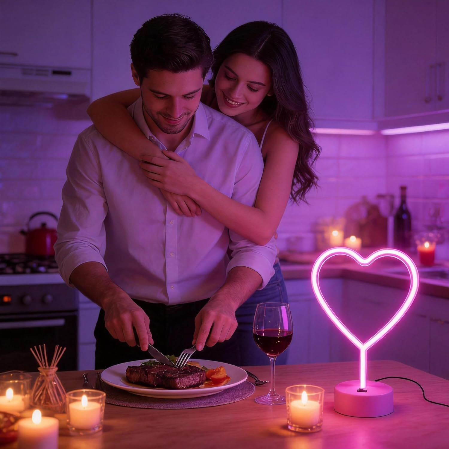 Attivolife Heart Neon Sign, Pink LED Lights for Wall Decor, Love Shaped wuth Base, USB or 3-AA Battery Powered, Girl Bedroom Table Decor for Woman Couple Wedding Party Valentine's Day Birthday Gifts