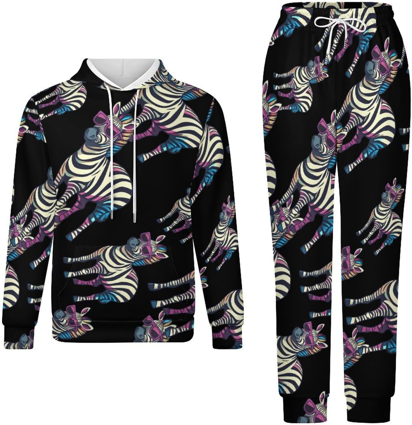 Cool-glasses Zebraes Men's Hooded Set Casual 2 Pieces Suits Pullover Tracksuit Hoodies And Sweatpants