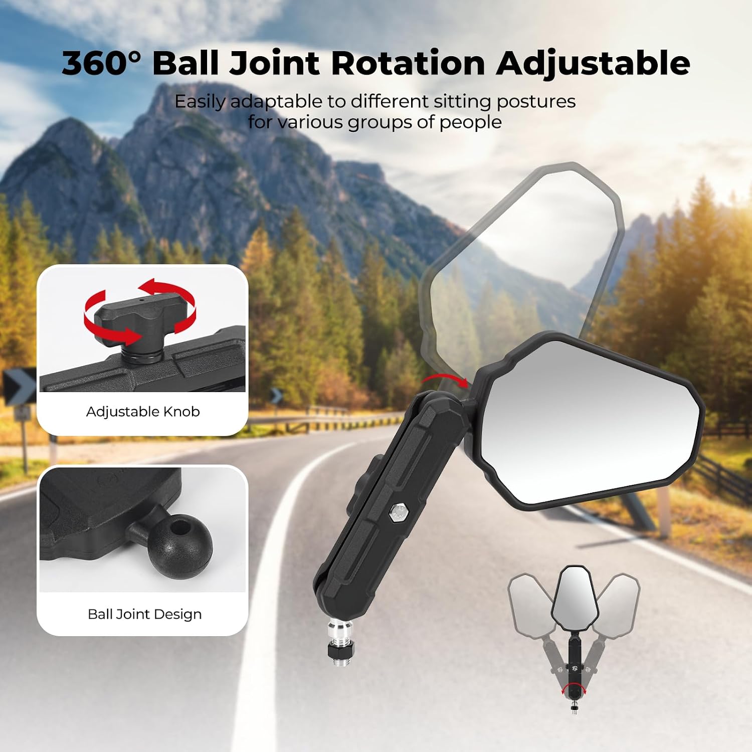 7/8” Handlebar & 8mm/10mm Bolts Mount Universal Motorcycle RearView Mirror