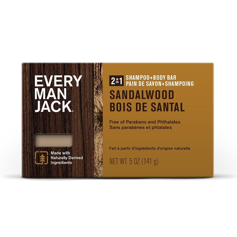Every Man Jack Barra 2 em 1 de Shampoo e Sabonete Corporal Sandalwood, 142 g