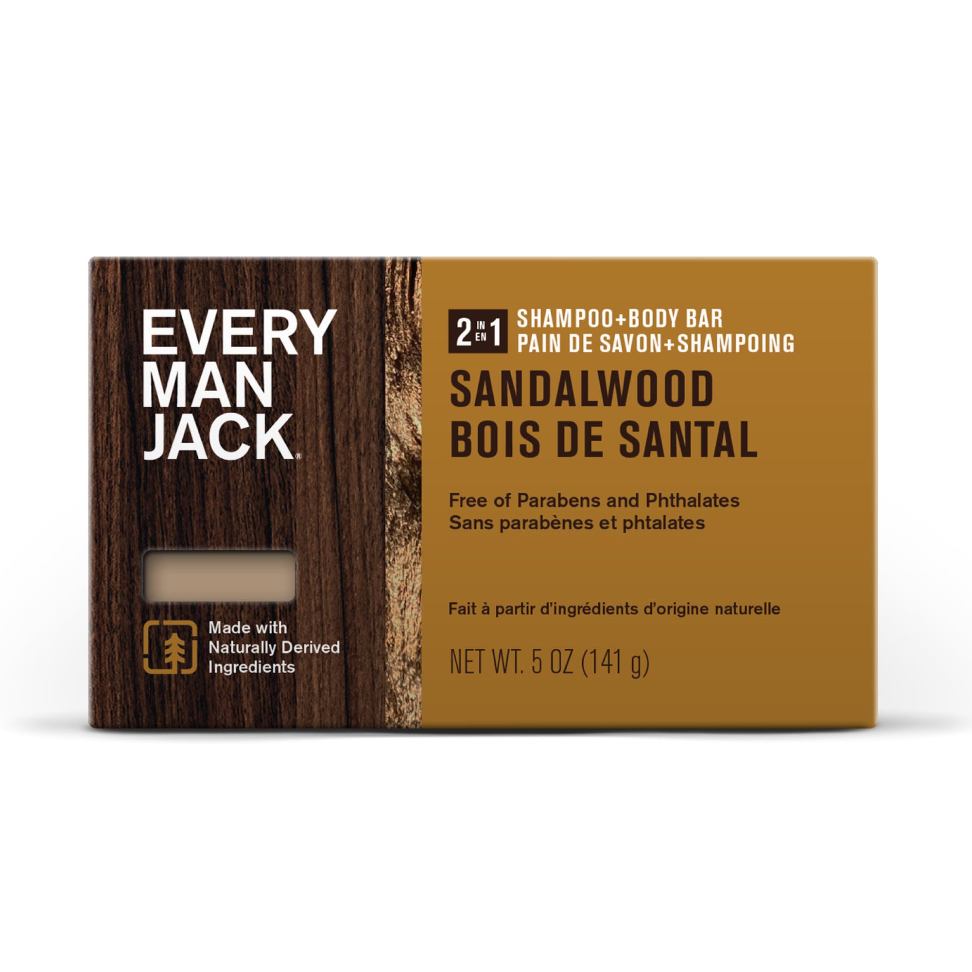 Every Man Jack Sandalwood 2 In 1 Shampoo And Body Bar, 5 Oz