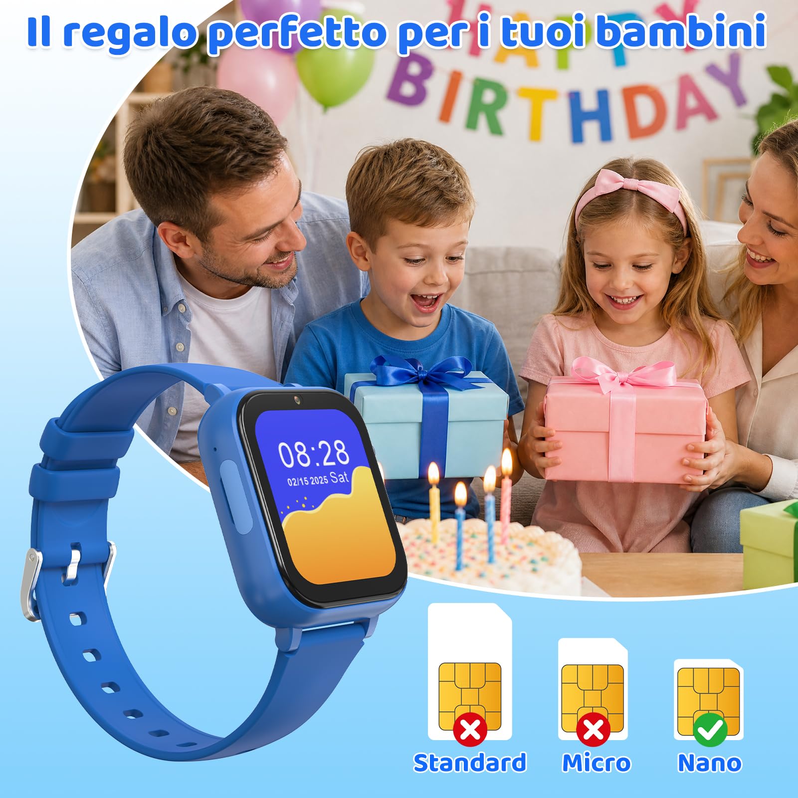 CHAKEYAKE Smartwatch per Bambini, 4G Chiamate Vocali e Video con GPS, IP67, funzione SOS, Monitoraggio del Sonno, Sveglia, Modalità Scuola, Schermo Touch HD da 1,83" Regalo per Bambini 4-12 Anni, Blu