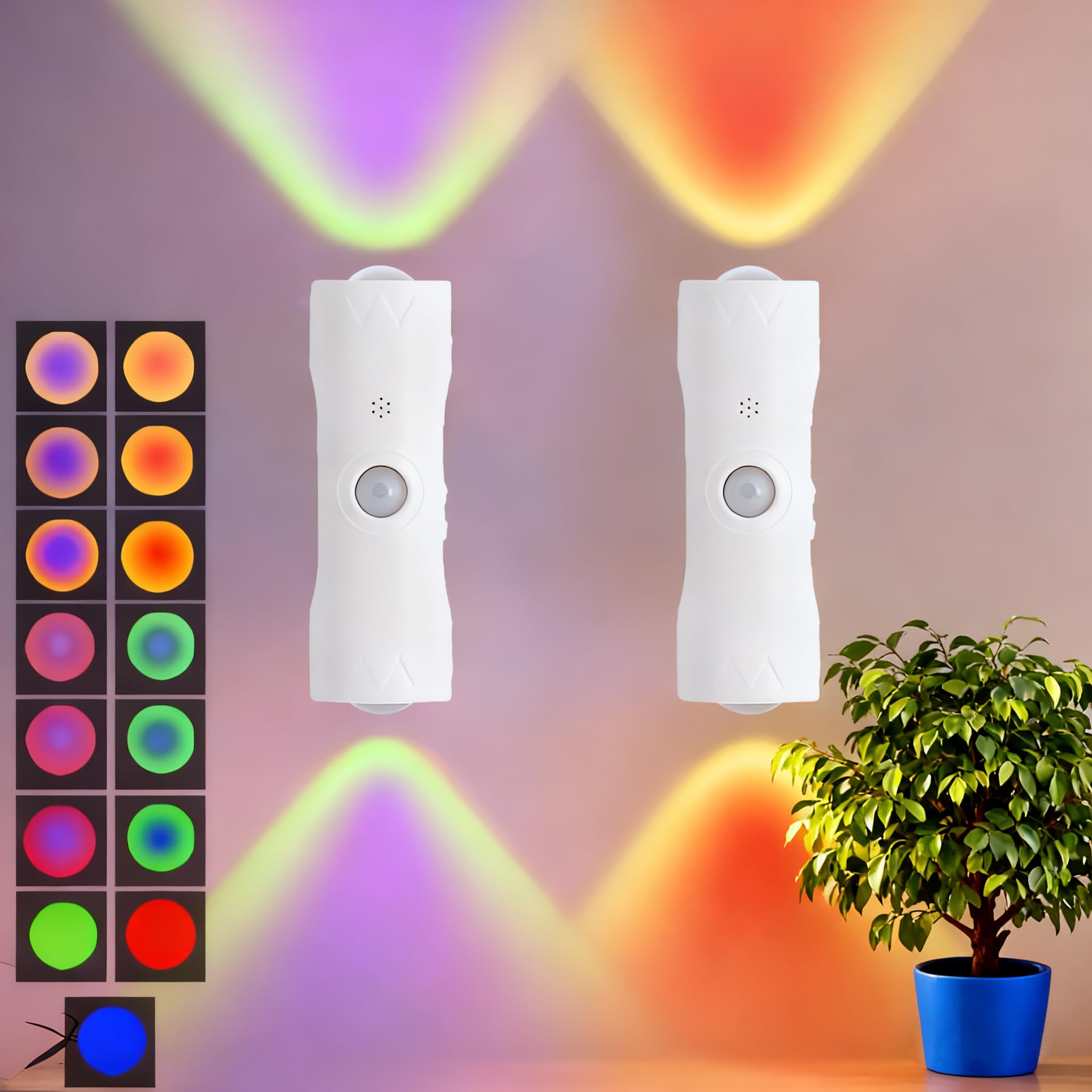 2 Pack Motion Sensor Wall Light,Wall Mounted Night Light,Magnetic LED Wall Lamp,USB Rechargeable Color Changing LED Night Lights for Steps,Hallways,Bedrooms,Living Room