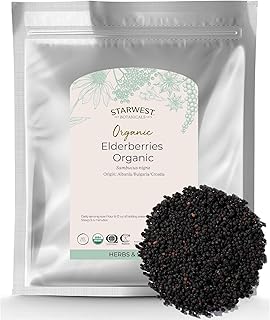 Starwest Botanicals Organic Elderberries - Dried Elderberries for Syrup, Tea, Gummies, & Jam, Natural Immune Support, Certified Kosher, Non-GMO - Bulk 1 lb Bag