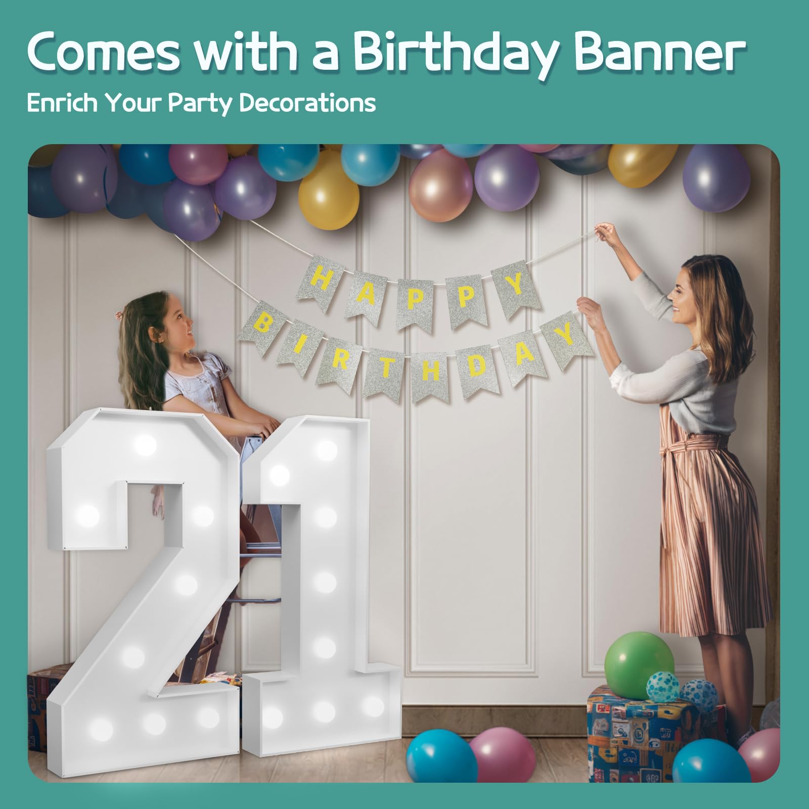 Marquee Numbers Large 21st-Birthday Decorations: 3ft Light Up Number 21 Birthday Decoration for Women Men Twenty One Year Old Decor Party Backdrop Anniversary Cardboard Big Mosaic Number 21