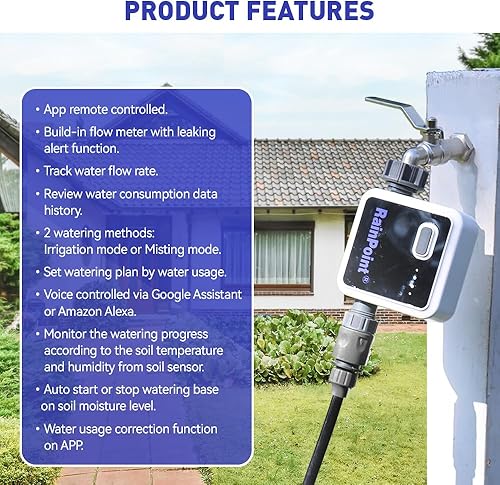 Miniatura 4 de Temporizador de agua WiFi para manguera de jardín, temporizador de manguera inteligente con concentrador de entrada, solo Wi-Fi de 2.4 GHz,