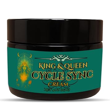 Cycle Sync Hormone Balance Cream Period & PMS Comfort | Wild Yam Red Clover Chaste Tree Ashwagandha Vitamin E | 4 oz King & Queen Wellness