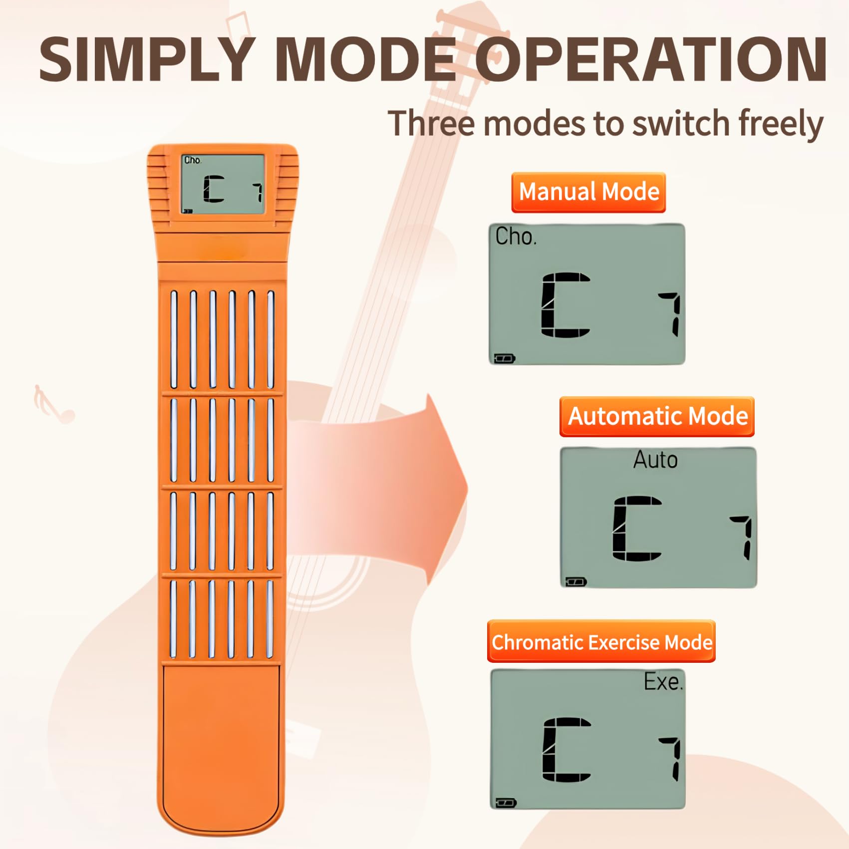 Digital Guitar Chord Trainer, tragbare 6-Bund-Gitarre Training Tool mit rotierenden Chart-Bildschirm, Anfänger Praxis Tool mit Akkord Chart Metronom, SCT-80 (Orange verbesserte Version)