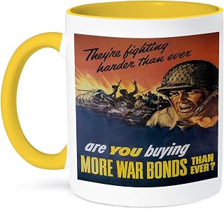 3dRose Vintage Theyre Fighting Harder Than Ever War Bonds Poster 15oz Two-Tone Yellow Mug