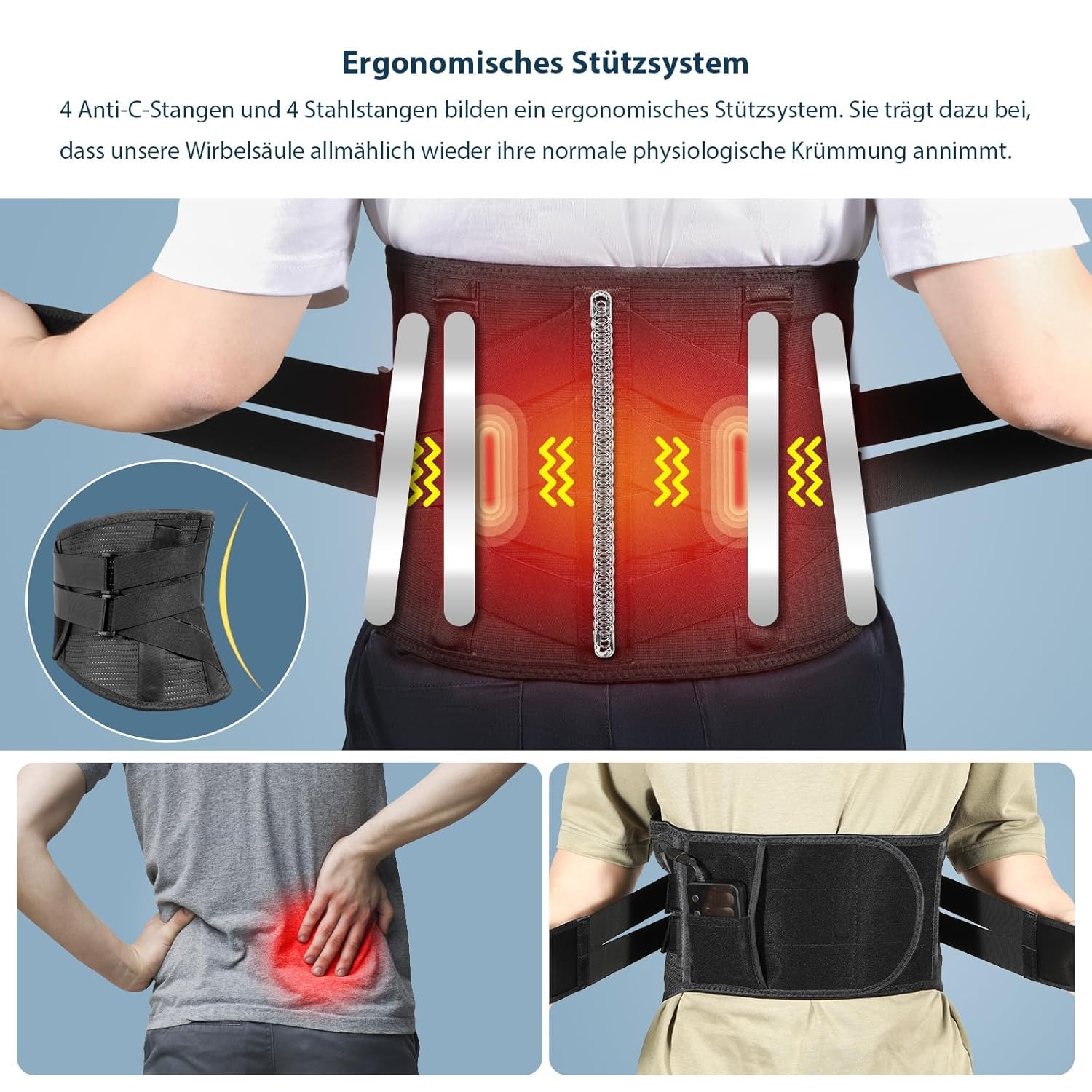 Vibrationsmassage Wärmegürtel, Verstellbare Rückenmassagegerät mit Heizung gegen Rückenschmerzen, 5000mAh Akku Heizgürtel mit 3 Wärmestufen & 4 Massagemoden für Bandscheibenvorfälle,Ischias-XL