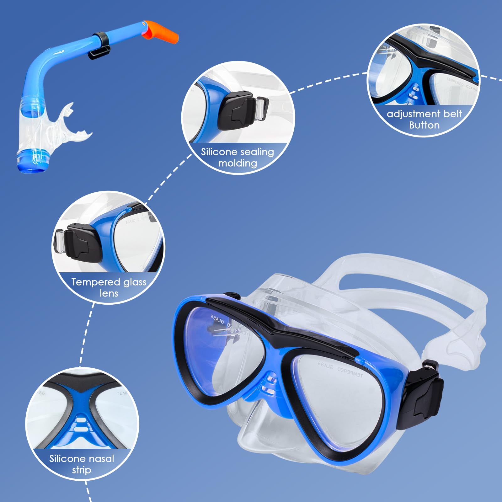 Maschera Subacquea Integrale Per Bambini - Vista 180° Con Supporto GoPro, Sistema Antiappannamento E Dry Top - Set Snorkeling Completo - 3