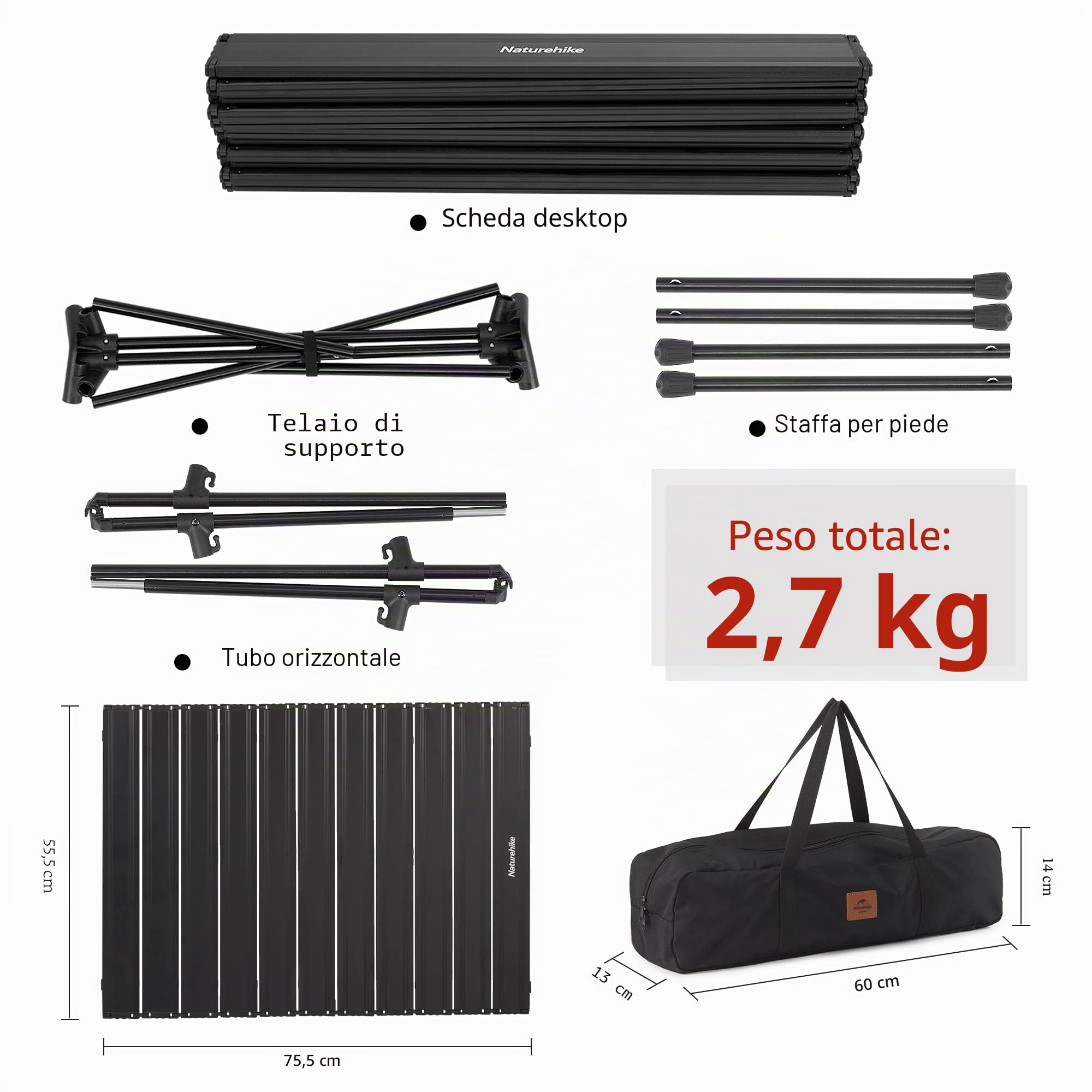 Naturehike Tavolo Rettangolare in Alluminio per Rotoli di Uova Tavolo Pieghevole Ultraleggero Pieghevole Tavolo Portatile