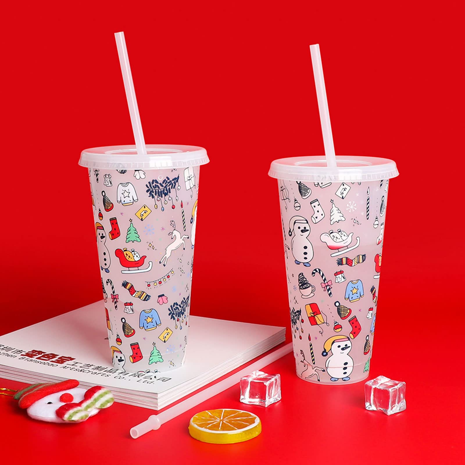 4 Weihnachts-Becher Mit Farbwechsel – Mit Deckel & Strohhalm, Wiederverwendbar Für Kalte Getränke