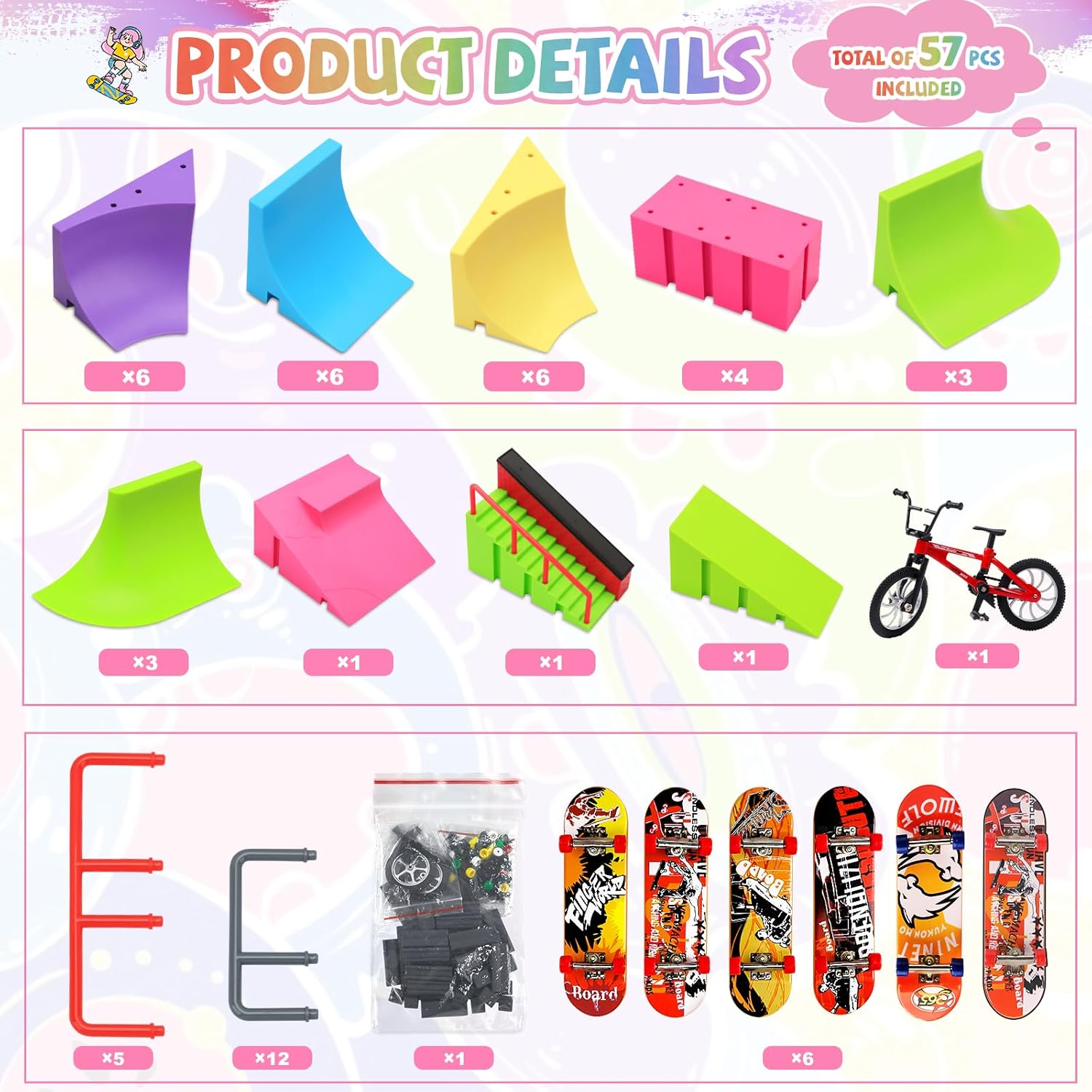 Finger Skateboard Park Kits,14-in-1 Bigger Finger Skateboard Ramp Set - View #11