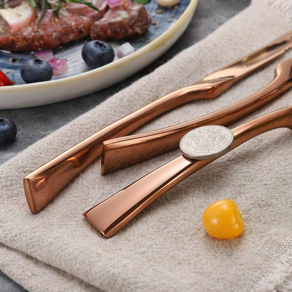 Lemeya Stainless Steel Rose Gold Steak Knives Set of 6,Forge Steak Knife,Serrated Steak Knives Set,6 Piece Heavy Steak Knives-10 inch,Mirror Polished,Dishwasher Safe