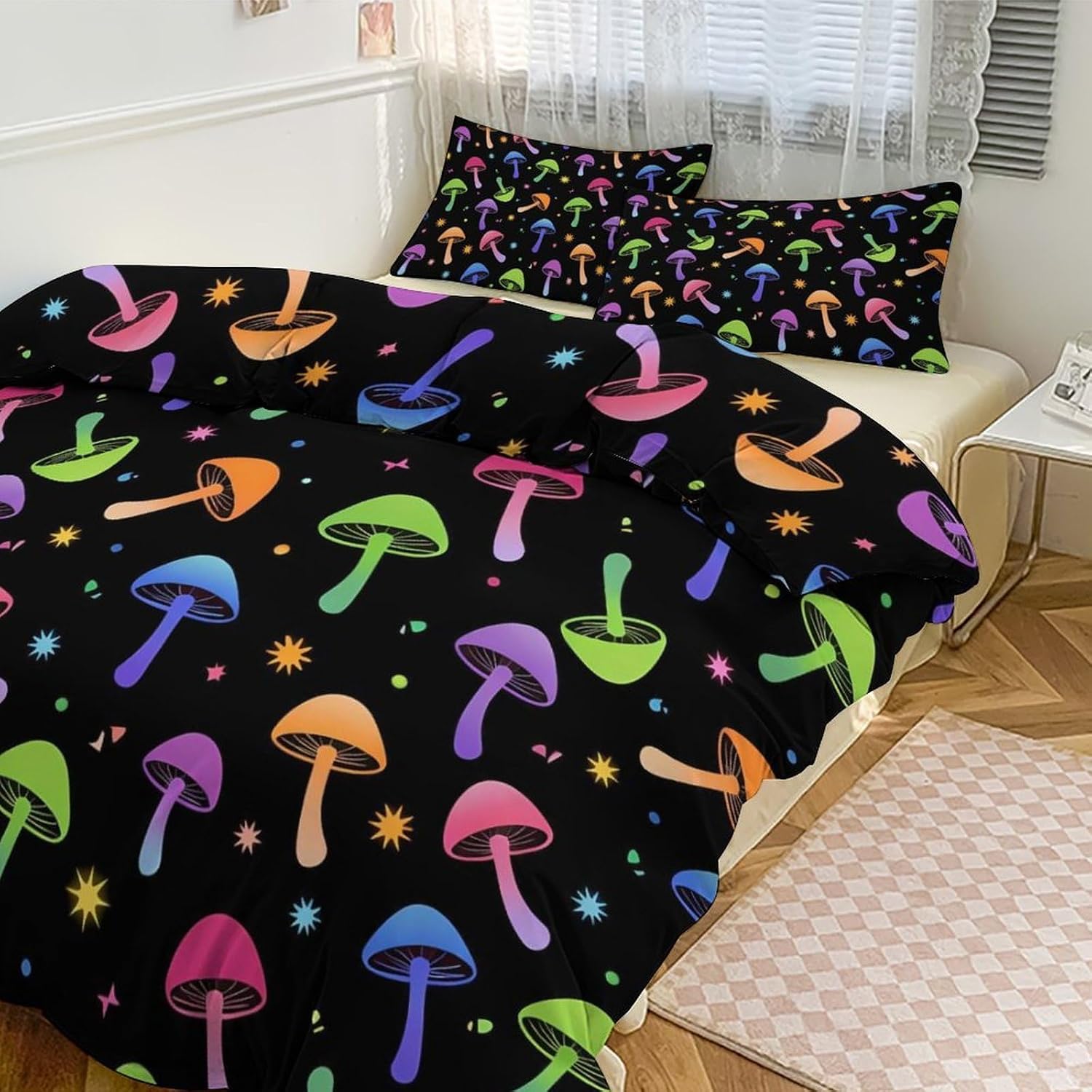 Colorful Neon Mushrooms 3-Piece Bedding Set 102"x90"