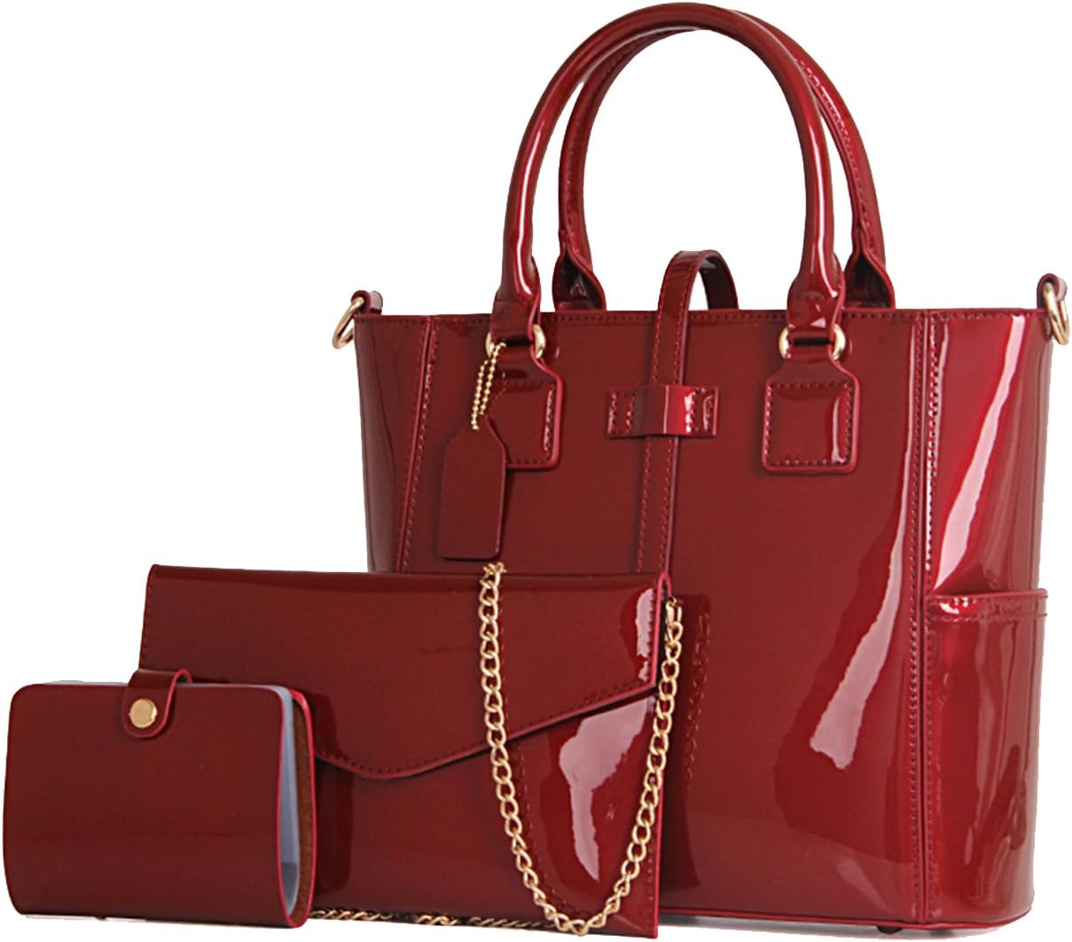 Women's 3pcs Handbags Patent Leather Fashion Shoulder Bag Large Capacity Handbag