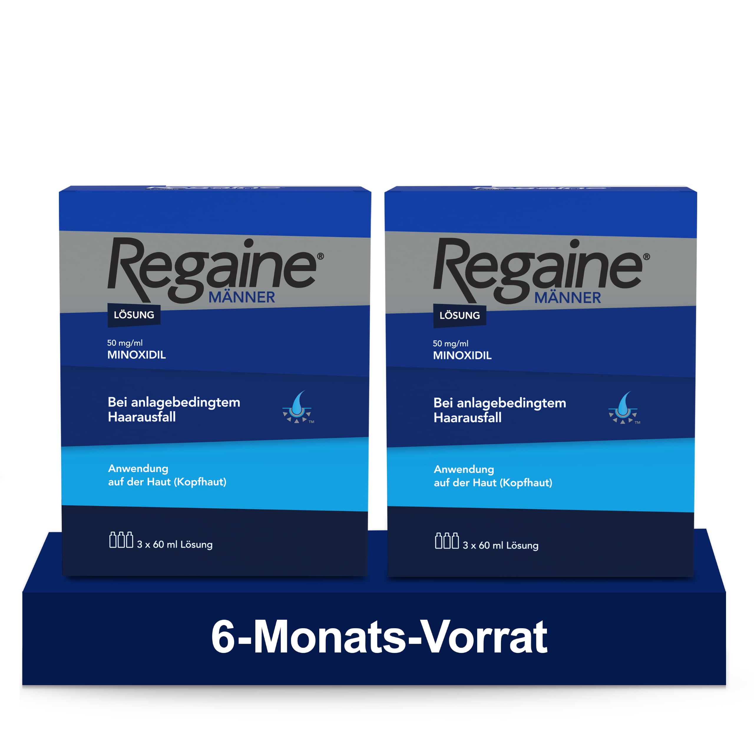 REGAINE Männer Lösung: Mit 50 mg/ml Minoxidil (5%) bei erblich bedingtem Haarausfall, 6-Monats-Vorrat, 6 x 60 ml