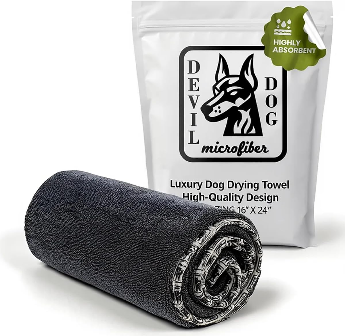Premium Twisted Loop Drying Towels for Drying Dogs Large 24" x 35" Super Absorbent Microfiber Dog Bath Towel – Quick Dry, Soft – 1200 GSM Gray for Pets, Beach, Camping & Travel