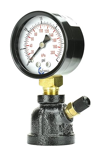 Miniatura 3 de Medidor de presión de prueba de gas 60 libras, 60 PSI  400 kPa, conexión FNPT de 34", válvula de latón, conjunto de cuerpo con forma de campana de