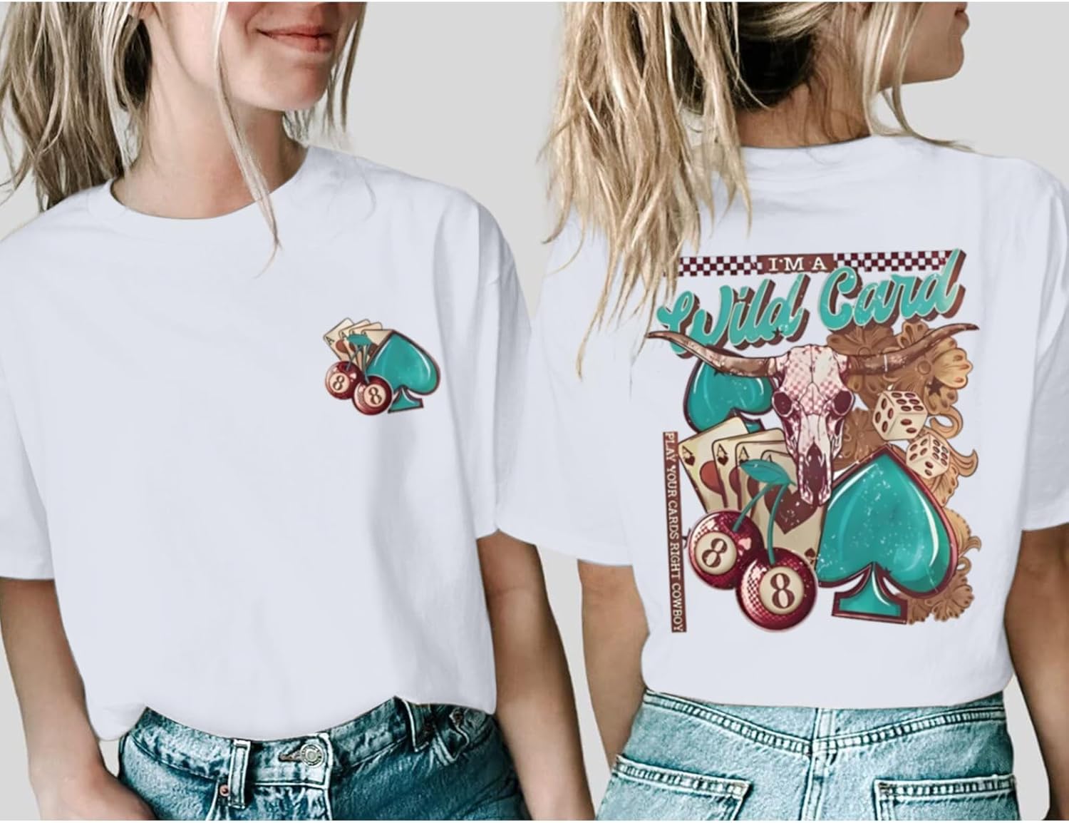 Western Shirts for Women Rodeo Graphic Tees Shirt Vintage Cowgirl Poker T-Shirts Cherry Number Short Sleeve Tops - Image 2