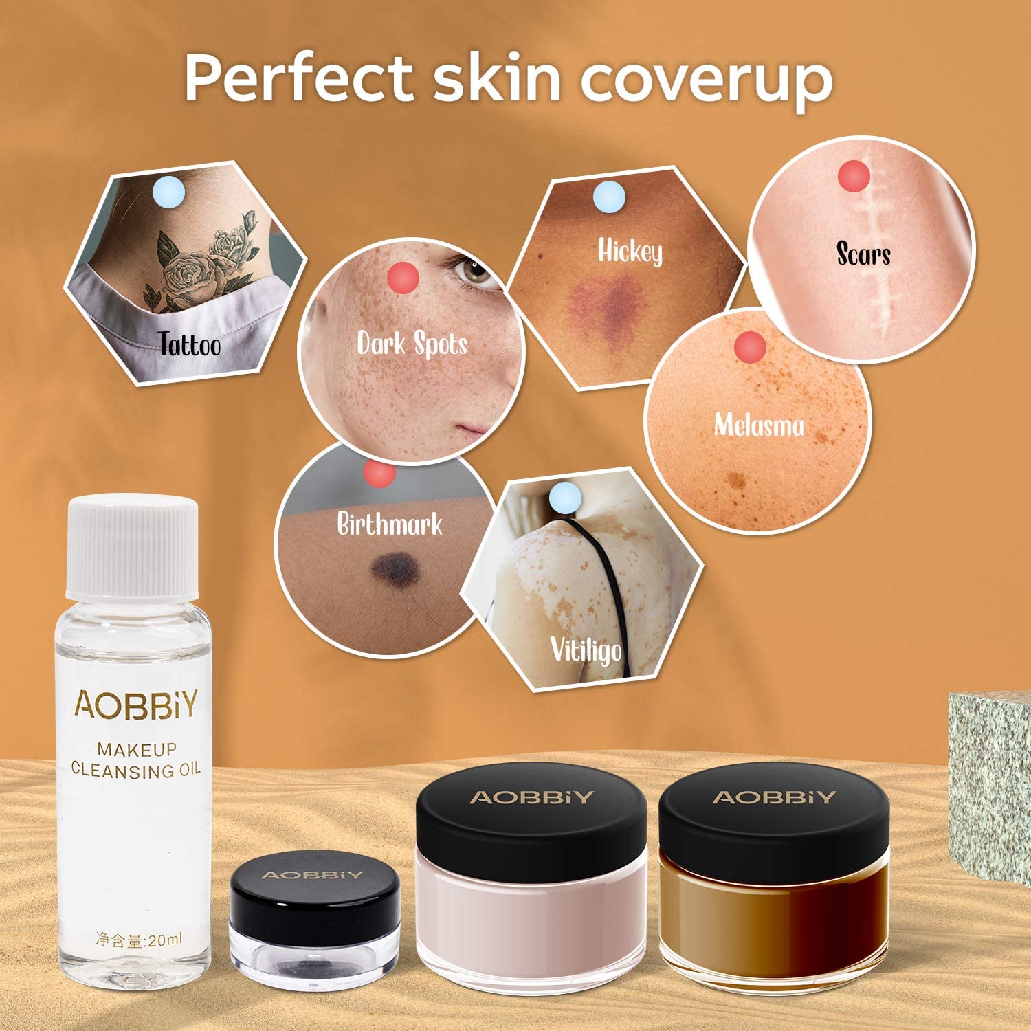 AOBBIY Waterproof Tattoo Concealer, Up-Version Tattoo Concealer Makeup. For Dark Spots, Scars, Vitiligo, And More. Skin Concealer for Men and Women. 30 G.