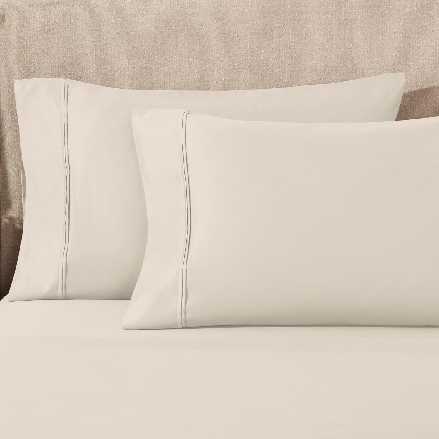 1200 Thread Count 100% Egyptian Cotton, Soft and Breathable, 2-Piece Standard Pillowcase Set Solid, Ivory