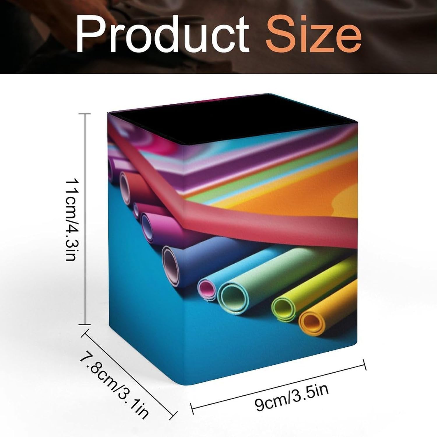 PU Leather Pen Holder Colorful Paper Roll Desk Organizer Storage Cup image 2