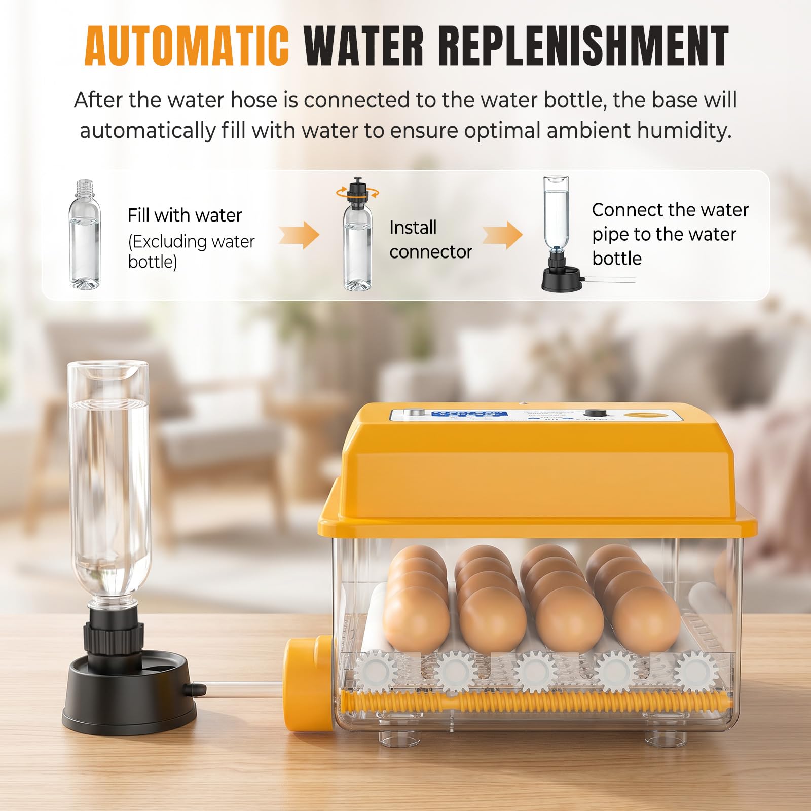 Incubadora Huevos Gallina Automática 16-120 Huevos, Incubadora con Volteo Automático y Adición de Agua, 12V/220V Dual, Pantalla LED, Control de Temperatura y Ovoscopio para Aves, Codorniz (16 Huevos)
