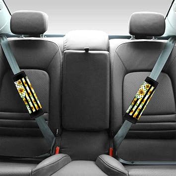 AFPANQZ 2 Pack American Flag Sunflowers Car Seat Belt Covers for Adults Safety Seatbelt Pad Cushion Adjustable Universal for Most Car Laptop Backpack Luggage Bag Straps Pads Patriotic Yellow