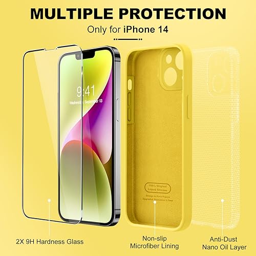 Miniatura 813 de BossKiss Funda compatible con iPhone 14 Pro, silicona mejorada [protección de cámara] [2 protectores de pantalla 9H], forro interior de microfibra