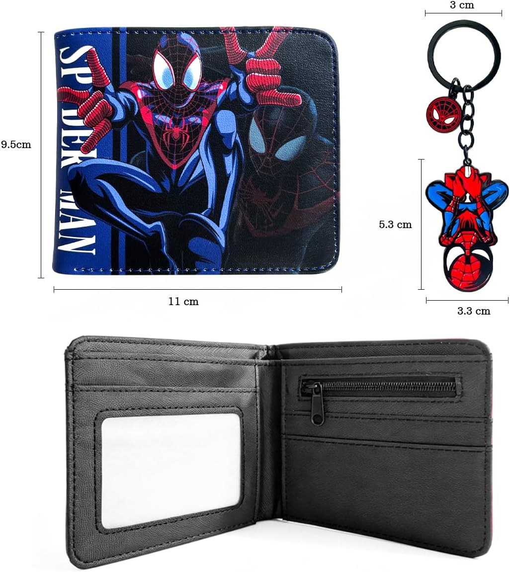 Cute Spider Cartoon Wallet and Keychain Set, PU Leather Bifold Wallet with Card Slots, Fun Gift for Men (blue1)
