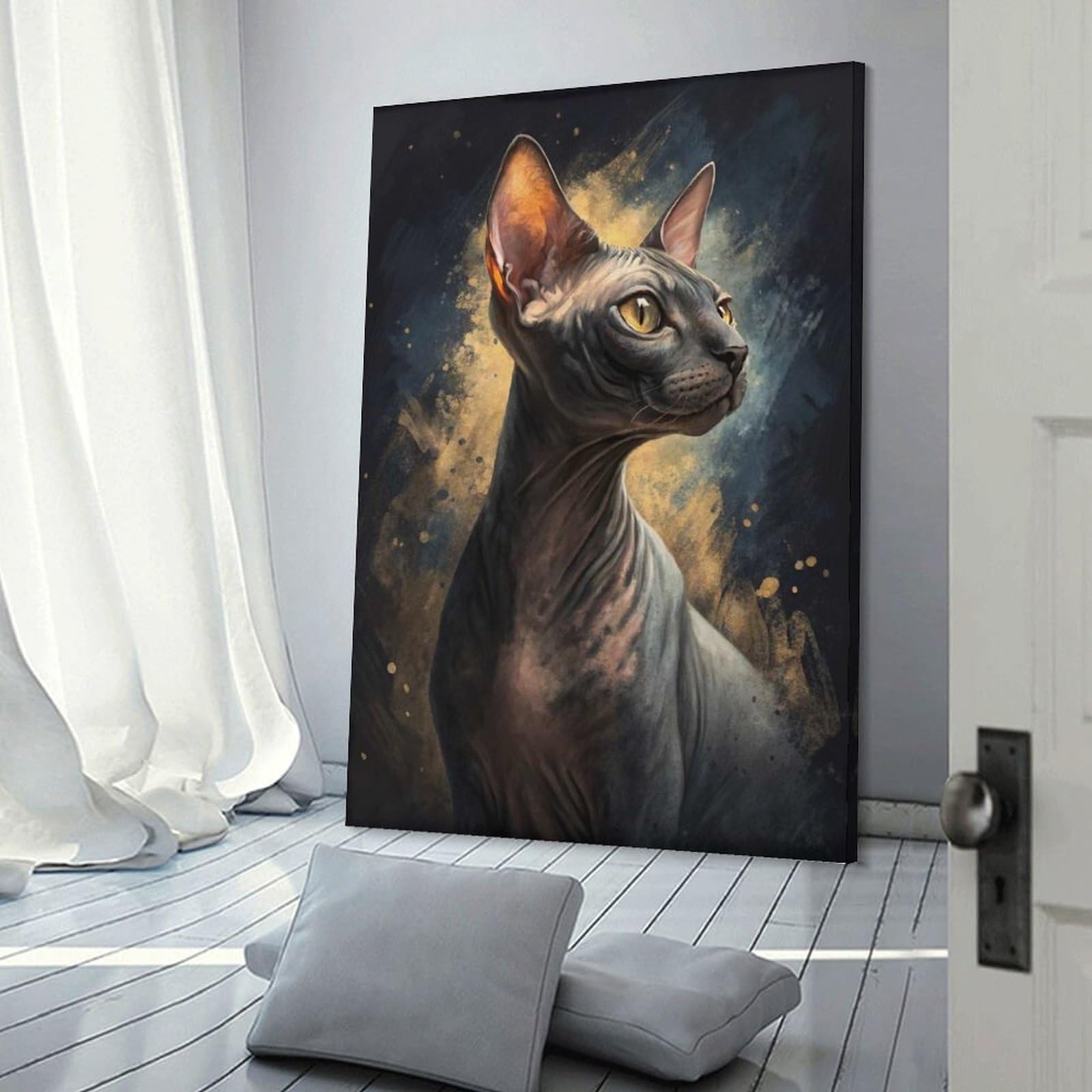 Junmoney Sphynx Cat Portrait Canvas Wall Picture 16x24inch(40x60cm), for Contemporary Homes, Apartments Or Offices, Wall Decor with Flexible Room Appeal