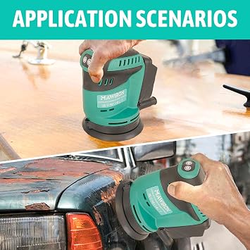 Cordless Orbital Sander, 13000rpm Random Orbital Sanders 2X 3.0Ah, Variable Speeds, 125mm 12x Sandpapers, Cordless Sander Compatible with DBO180Z for Sanding, Polishing Wood, DIY, Home Improvements