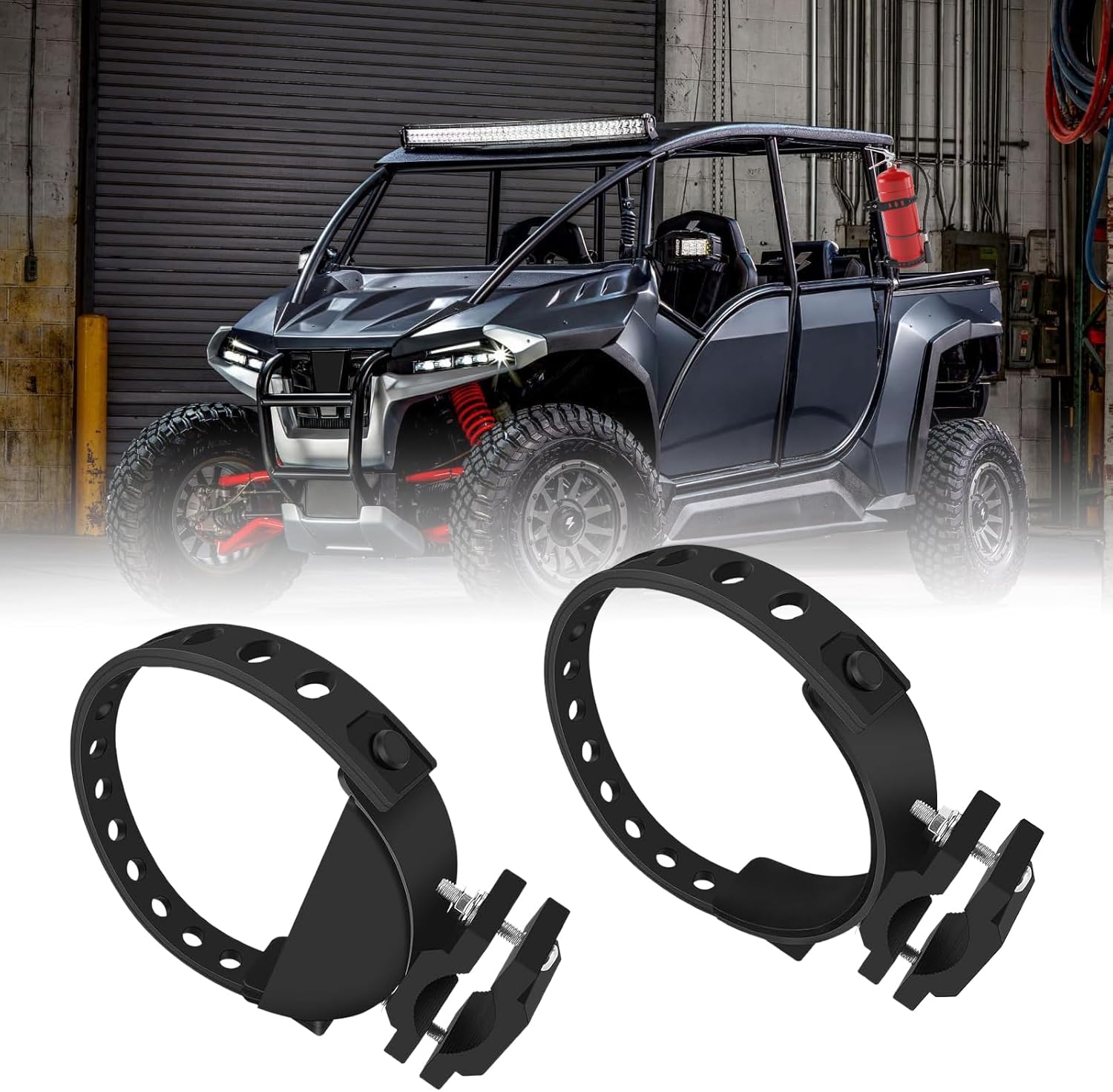 Quick Release UTV Fire Extinguisher Mount - Aluminum Adjustable Roll Bar Fire Extinguisher Bracket Compatible with RZR,Polaris,Pioneer,Commander, Am X3 Trail Fit 1.5'' to 2" Roll Cage