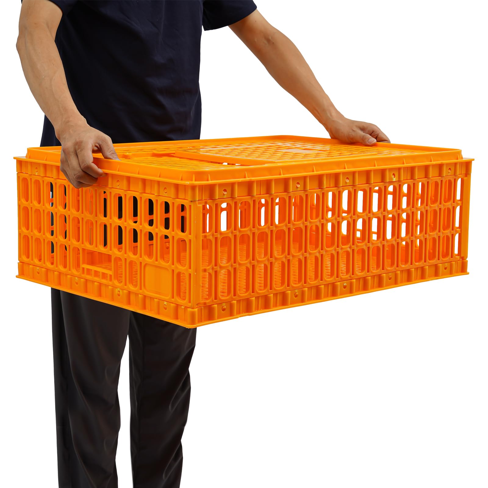 4 Stück Geflügel Tragetasche, Huhn-Transportkäfig mit Schiebetür und Transportgriffen, Korb Box für Geflügel, Huhn, Vogel, Ente, Gans, 200kg Tragfähigkeit, 77 * 55 * 27 cm, Orange