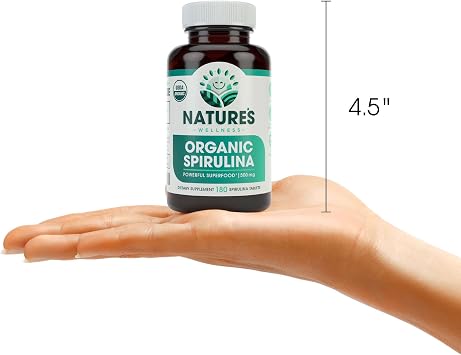 USDA Organic Spirulina Tablets - Non-GMO Green Superfood Supplement: 3000mg of Fresh Blue Green Algae, Vegan, Gluten Free, Sustainably Grown, Pesticides Free and Non-Irradiated, 500mg per Tablet, 180'