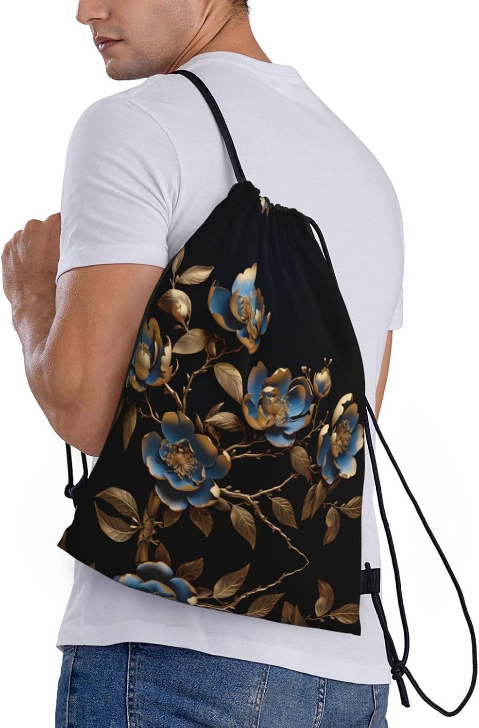Gilded Camellia Foldable drawstring backpack, lightweight storage bag - large-capacity fitness travel bag image 2