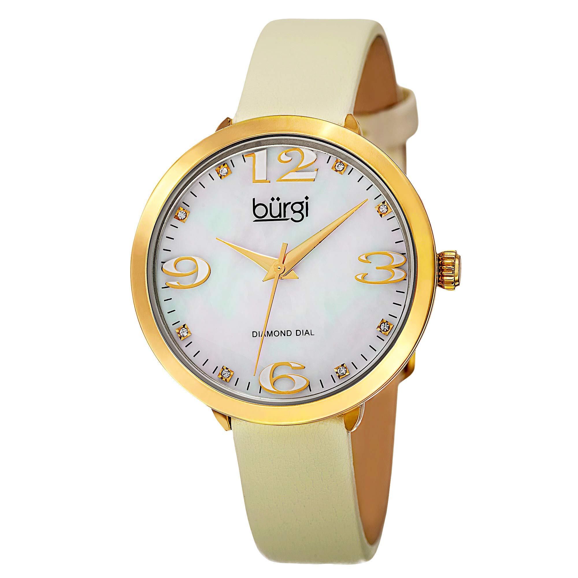 Burgi Womens Mother Of Pearl Dial Diamond Markers Luminous
