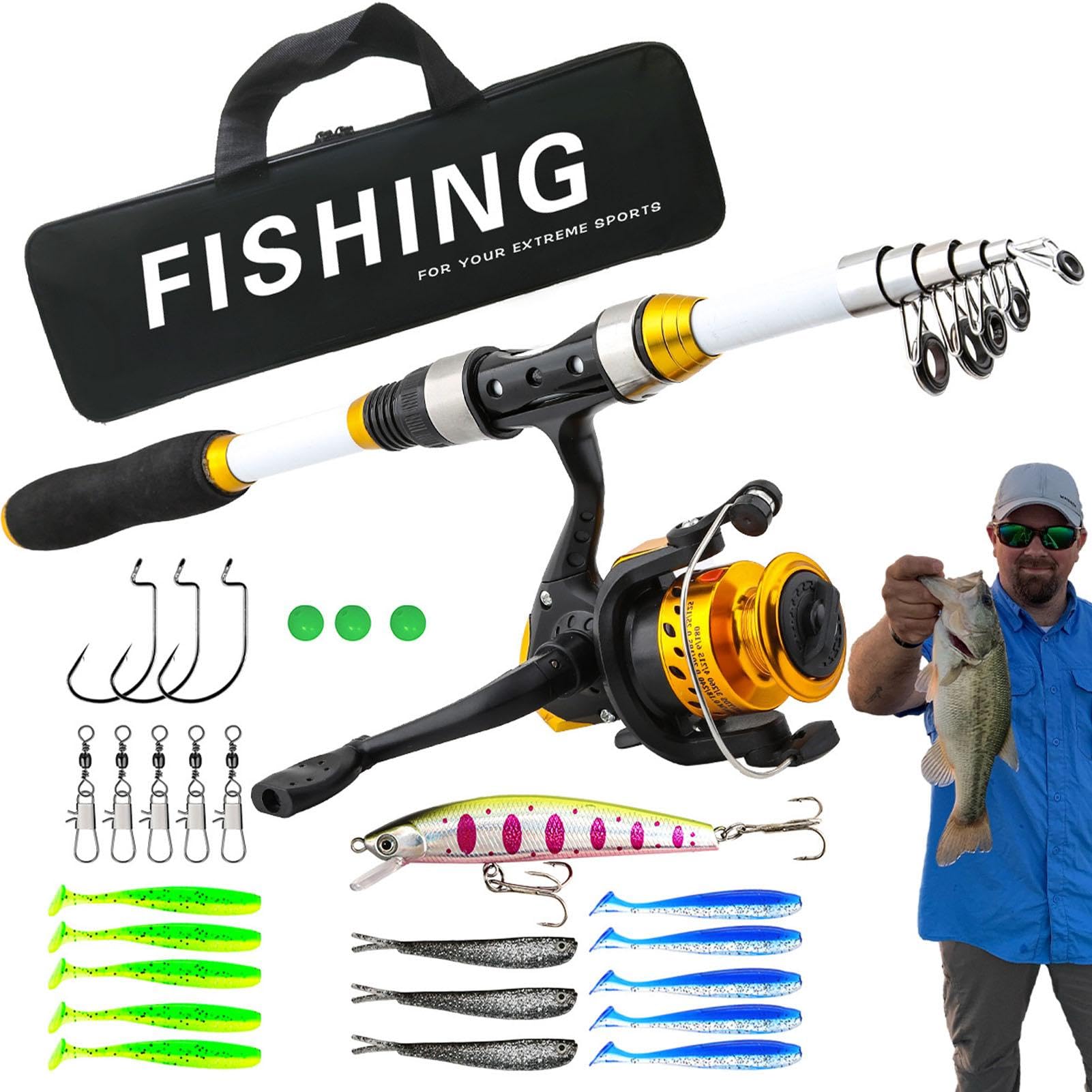 Combo De Cañas Y Carretes De Pesca Equipo Telescópico Con Bolsa De