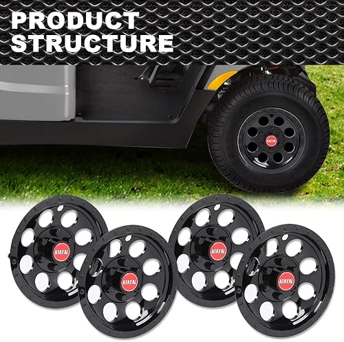 Miniatura 9 de Juego de 4 tapacubos de 10 pulgadas, color negro, compatibles con EZGO Club Car y Yamaha Golf Cart
