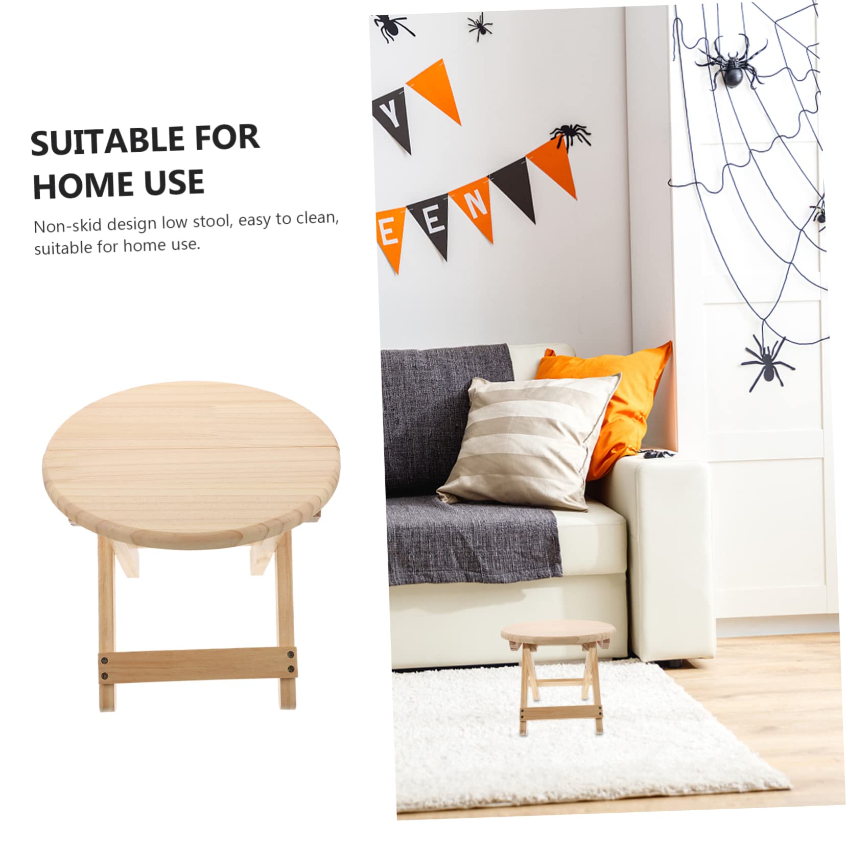 CIYODO 1pc Wooden Folding Stool Lightweight Slip Round Footstool for Household Use Small Low Stool for Easy Movement and High Bearing Capacity