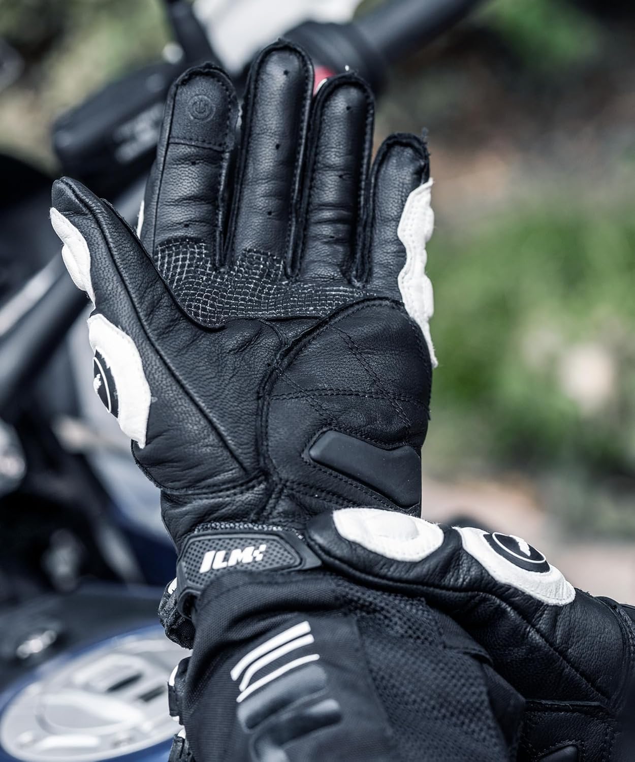 ILM Air Flow Leather Motorcycle Gloves Touchscreen for Men and Women Model-GRC01 (L, White) - Image 7