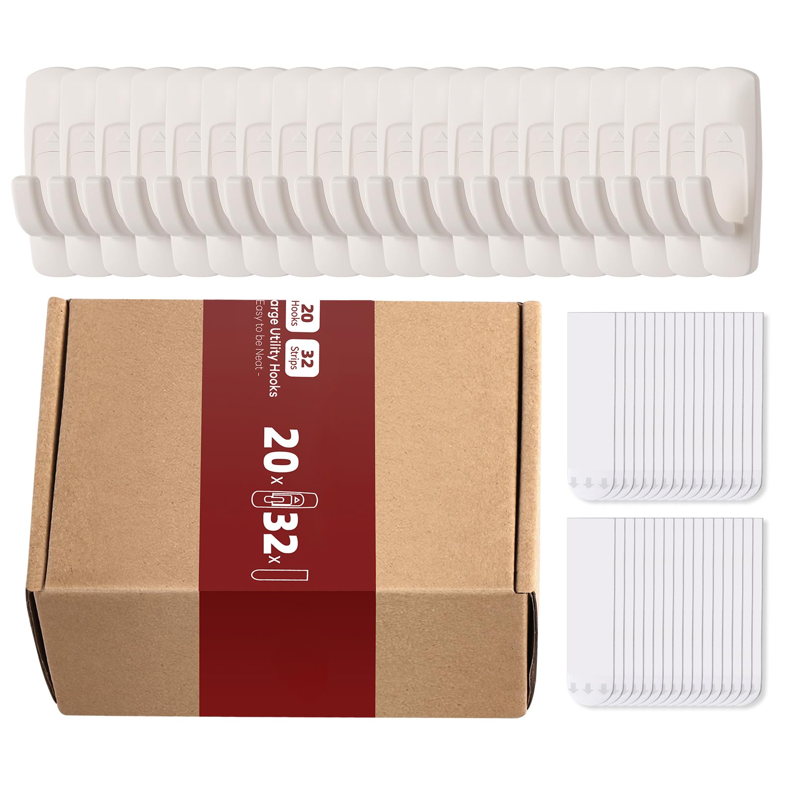 YEBIAO Wall Hooks for Hanging, Large Utility Hook with Damage-Free Strips, 20 White Adhesive Hooks and 22 Strips, Holds up to 5 lbs, Removable Heavy-Duty Design