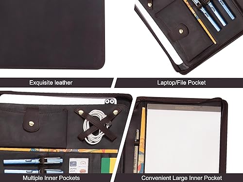 Miniatura 6 de Nombre grabado gratis, portafolio de cuero personalizado, cartera personalizada con doble cremallera, organizador de documentos de negocios con