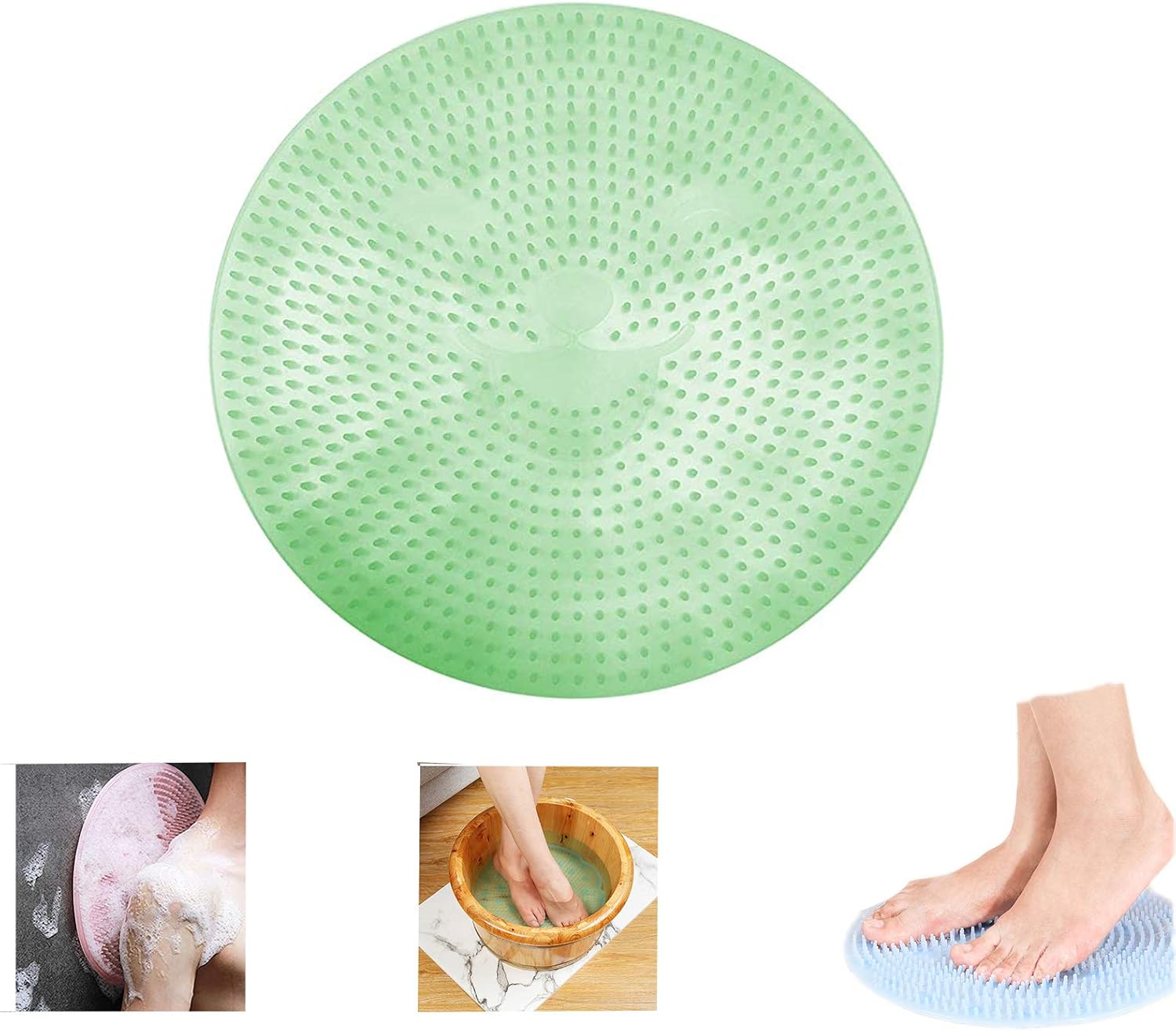 Foot Brush Massager SOLIFEGOBLE, Non Slip Shower Mats Bath Tub Mat Suction Cups, Lazy Foot Acupressure Silicone Pad, Foot Cleaner Exfoliator Pads (Green)